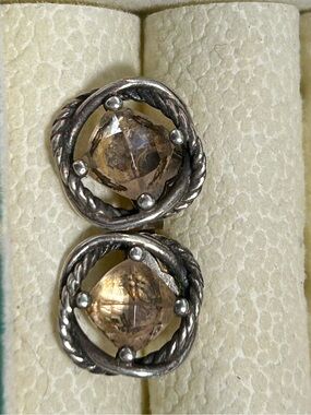 David Yurman Silver Twisted Circle Earrings with Brown Stones